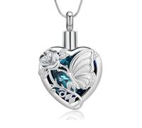 Collana con urna a forma di farfalla, gioiello per cremazione, per donne e uomini, commemorativa, urna per ceneri, Acciaio inossidabile, Nessuna pietra preziosa