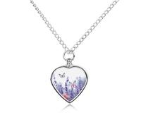 Collana con urna a forma di fiore di lavanda con farfalle e fiori per ceneri gioielli personalizzati per cremazione per animali domestici per ceneri ciondolo a forma di cuore collana commemorativa