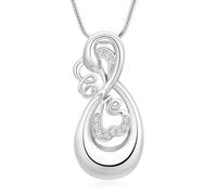 Collana con urna a forma di simbolo dell'infinito, da donna, con cristalli a forma di cigno per cremazione, ricordo commemorativo per esseri umani/animali domestici, Acciaio inossidabile, Nessuna