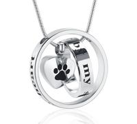 Collana con urna cremazione per ceneri per cane/gatto, Forever in my heart,No longer by my side,Collana con urna funebre con stampa di zampa (Acciaio)