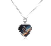 Collana con urna per animali domestici con astronauta che vola nello spazio, impermeabile, ciondolo commemorativo a forma di cuore, con kit di riempimento, catena regolabile da 70,1 cm, gioiello per