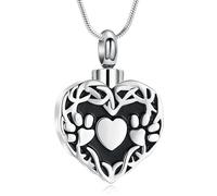 Collana con urna per animali domestici per cane/gatto/animali domestici Paw Print Locket Memorial Ciondolo Keepsake gioielli per donne e uomini, Acciaio inossidabile, Nessuna pietra preziosa