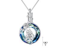 Collana con urna per ceneri albero della vita farfalla collana gioielli cremazione argento Sterling 925 cristallo commemorativo ceneri collana per le donne, 1.37*0.8 inches, Argento sterling