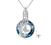 Collana con urna per ceneri albero della vita farfalla collana gioielli cremazione argento Sterling 925 cristallo commemorativo ceneri collana per le donne, 1.37*0.8 inches, Argento sterling