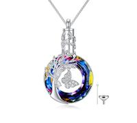 Collana con urna per ceneri albero della vita farfalla collana gioielli cremazione argento Sterling 925 cristallo commemorativo ceneri collana per le donne, 1.37*0.8 inches, Argento sterling