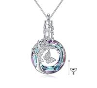 Collana con urna per ceneri albero della vita farfalla collana gioielli cremazione argento Sterling 925 cristallo commemorativo ceneri collana per le donne, 1.37*0.8 inches, Argento sterling