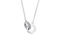 Collana con zircone a doppio anello in argento da donna-Girocollo elegante minimalista, accessori per pendolari e appuntamenti giornalieri, ideale per il compleanno e il regalo di San Valentino