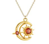 Collana con zircone rosso sole e luna, rame placcato oro, gioielli con pietra portafortuna di giugno, regalo per la mamma