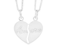 Collana Coppia Fidanzati Cuore Diviso a Metà con Scritta Amore in Argento 925 | Collane per Lui e Lei | Gioiello Simbolico Unione e Amore cll1036