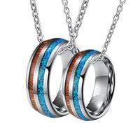 Collana coppia per 2, catena collana argento tungsteno anello argento 8 mm intarsio legno e opale regalo di nozze per coppia, Femme61.5+H64, tungsteno, Nessuna gemma