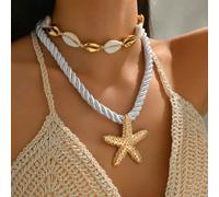 Collana Corda Bianca Con Conchiglie E Stella Marina Dorata Chic - 35F4