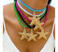 Collana Corda Colorata Con Stella Marina Dorata, Stile Marittimo Boho - 35119
