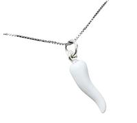 Collana Cornetto Corno Bianco Portafortuna Uomo Donna In Argento 925