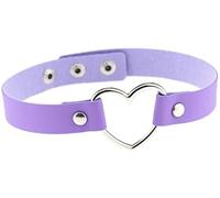 Collana Corta Collana Girocollo in Pelle PU con connettore a Forma di Cuore Scavato per Donna, Viola Chiaro Durable Design