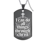 Collana cristiana in acciaio inossidabile con croce floreale I Can Do All Things Philippians 4:13 Ciondolo con incisione delle Scritture per uomini e donne, regalo ispiratore per figlio, marito, GF