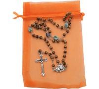 Collana Croce Crocifisso Madre Maria Gesù perle legno preghiera del Signore s...