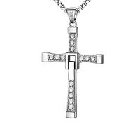 Collana Croce in Acciaio Inossidabile,Gioielli in Acciaio al Titanio di Grado Medico,Restauro 1:1 di The Fast and Furious,Con Strass di Zirconia,Regalo per Marito/Parente/Amico (Confezione Regalo)