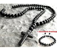 Collana croce in pietra ematite onice nera pietra kraft catenina croce set br...