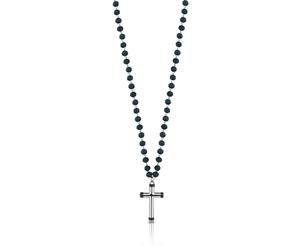 Collana Croce Ragazzo Regalo per Cresima Sagapo Acciaio e Sfere Blu Scuro SSR02