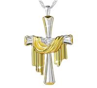 Collana Croce Uomo in Acciaio Inossidabile - Pendente Crocifisso Bicolore Oro e Argento con Catena Robusta - Gioiello Religioso Cristiano Ideale per Battesimo, Comunione, Natale e Regali (Argento/Oro)