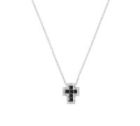 AMEN Gioielli, Collana con Croce, Collana Donna Argento 925, Rodiato con Doppi Zirconi Bianchi e Neri, Regalo Donna