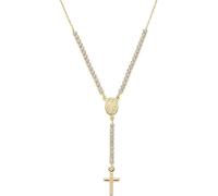 AMEN Gioielli, Collana con Croce e Medaglia Miracolosa, Collana Donna Argento 925, Dorata con Zirconi Bianchi, Regalo Donna, Made In Italy