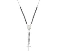 AMEN Gioielli, Collana con Croce e Medaglia Miracolosa, Collana Donna Argento 925, Rodiato con Zirconi Neri, Regalo Donna, Made In Italy