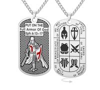 Collana Crociato Cavalieri Templari per uomo Efesini 6:16-17 Armatura di Dio Croce di Gerusalemme Ciondolo medaglietta militare Medaglia di San Amuleto Gioielli cattolici (catena a croce in argento)
