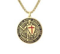 Collana Crociato Cavalieri Templari per uomo Efesini 6:16-17 Armatura di Dio Croce di Gerusalemme Ciondolo medaglietta militare Medaglia di San Amuleto Gioielli cattolici (oro su un lato)