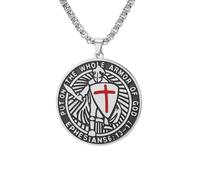 Collana Crociato Cavalieri Templari per uomo Efesini 6:16-17 Armatura di Dio Croce di Gerusalemme Ciondolo medaglietta militare Medaglia di San Amuleto Gioielli cattolici (argento su un lato)