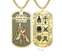 Collana Crociato Cavalieri Templari per uomo Efesini 6:16-17 Armatura di Dio Croce di Gerusalemme Ciondolo medaglietta militare Medaglia di San Amuleto Gioielli cattolici (Catena a maglia box in oro)