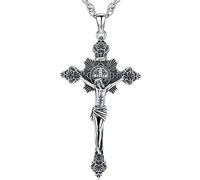 Collana Crocifisso INRI Argento 925, Ciondolo Crocifisso di Gesù Cristo, Gioiello Amuleto Croce di Gesù per Uomo