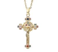 Collana Crocifisso Oro - Goccia regolabile con croce antica di Gesù,Gioielli con croce di Natale per palcoscenici, spettacoli, abbigliamento quotidiano, regalo di Natale per battesimo cristiano, pregh