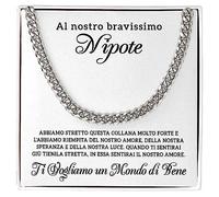 Collana Cubana Uomo Al nostro bravissimo Nipote Ti vogliamo un mondo di bene - Idee Regali per lui compleanno - Cofanetto con DEDICA incluso (Grigio - Nipote Noi, Acciaio inossidabile lucidato)