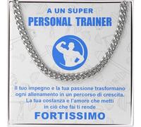 Collana Cubana Uomo Personal Trainer idea regalo compleanno - Idee Regali per lui Natale Festa del papà - Attrezzi fitness Personal Trainer - Cofanetto con DEDICA incluso (Personal Trainer - Argento)