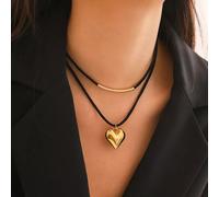 Collana Cuore Bombato Oro O Argento Doppio Filo Nera Elegante T103D3F479