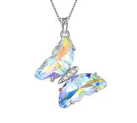 Collana Cuore Farfalla Donna Argento Sterling 925 Animale Farfalle Ciondolo Pietra Portafortuna Cristallo Matrimonio Compleanno Gioielli, Small, Argento, Diamante