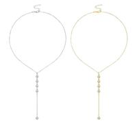 collana CVFRTT A Forma di Y da 2 Pezzi, Collana Retro di Moda, Design Semplice, Lunga, Collana di Diamanti (Oro, Argento)