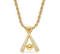 Collana da baseball per ragazzi con catena in acciaio inossidabile da 58,4 cm con ciondolo a forma di baseball sportivo ciondolo con zircone personalizzato regalo per uomini donne ragazze, Zinco