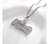 Collana da con pendente a forma di corona e "King" in stile Hip-Hop, con zirconi sintetici, per street rap, bombshell, i e le feste, accessori trendy