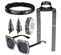 Collana da discoteca - Gioielli da discoteca per donne anni '70, occhiali da sole, da discoteca per anni '70, set da discoteca, sciarpa con lustrini, fascia e orecchini per feste a tema anno