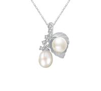 Collana da donna 925, collana con ciondolo a foglia con zirconi e due perle gioielli argento/oro, 400+50 x 16 x 23MM, Perla Zirconia cubica