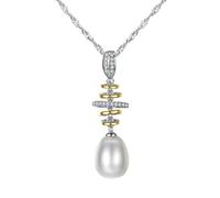 Collana da donna 925, collana lunga con perle e zirconi ciondolo gioielli regalo di compleanno argento, 2 x 0.8CM, Zirconia cubica