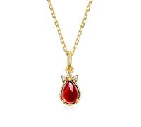 Collana da Donna a 9 carati Gocce di Acqua Gialla con Ciondolo di Granato Rosso Solo Rosso