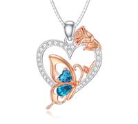 Collana da donna a forma di cuore con pietra portafortuna in argento Sterling con ciondolo a forma di farfalla di cristallo, gioiello per il compleanno, Argento sterling, Zirconia cubica Cristallo