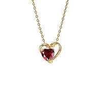 Collana da donna a forma di cuore, in oro giallo 0,95 carati, colore rosso granato, Oro giallo 14 carati (585), Granato