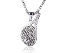 Collana da donna a forma di racchetta da tennis, ciondolo a tema sportivo, gioiello regalo per tennisti, amanti allenatori, grigio, Acciaio inossidabile
