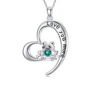 Collana da donna a forma di rana, in argento, con cuore verde e cristallo