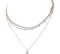 Collana da donna a più fili in oro 18 carati, regolabile, con ciondolo con perle finte, elegante accessorio regalo per ogni occasione