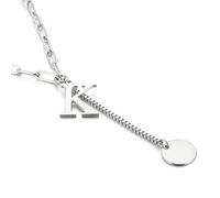 Collana da donna alla moda, con ciondolo singolo con lettera A Z e rotondo in acciaio inox, Acciaio inossidabile, Nessuna pietra preziosa